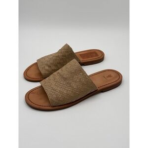 Frye Woven Leather Slide Sandals Womens 9 Tan Taupe Flat Open Toe Slip On